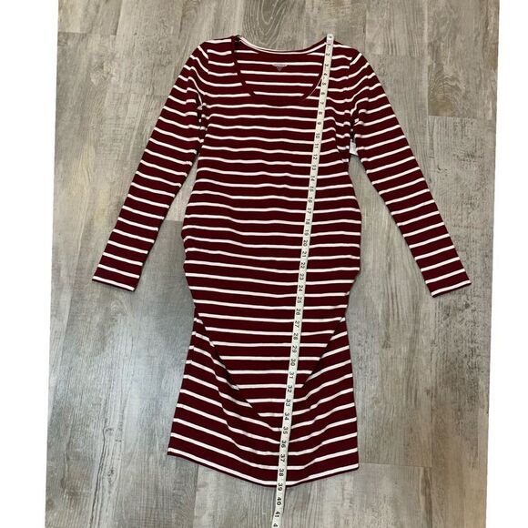 $5 item - NWT Old Navy maternity long sleeve maroon white fitted dress size S - Picture 7 of 14